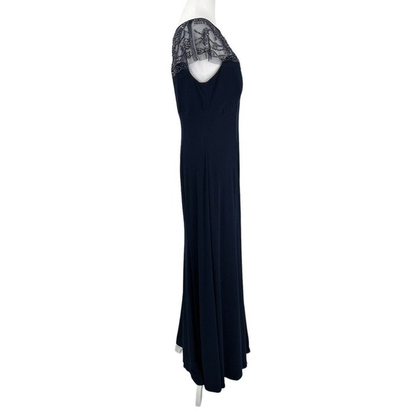 R&M RICHARDS Long Dress with Sheer Beaded Neck and Shoulder Size 10 Navy Blue - Picture 9 of 16